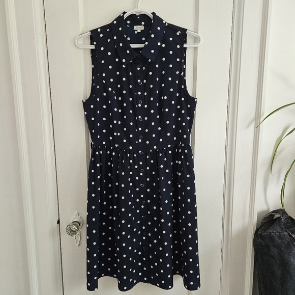 Navy and white polka polka dot tank dress - Picture 3 of 11